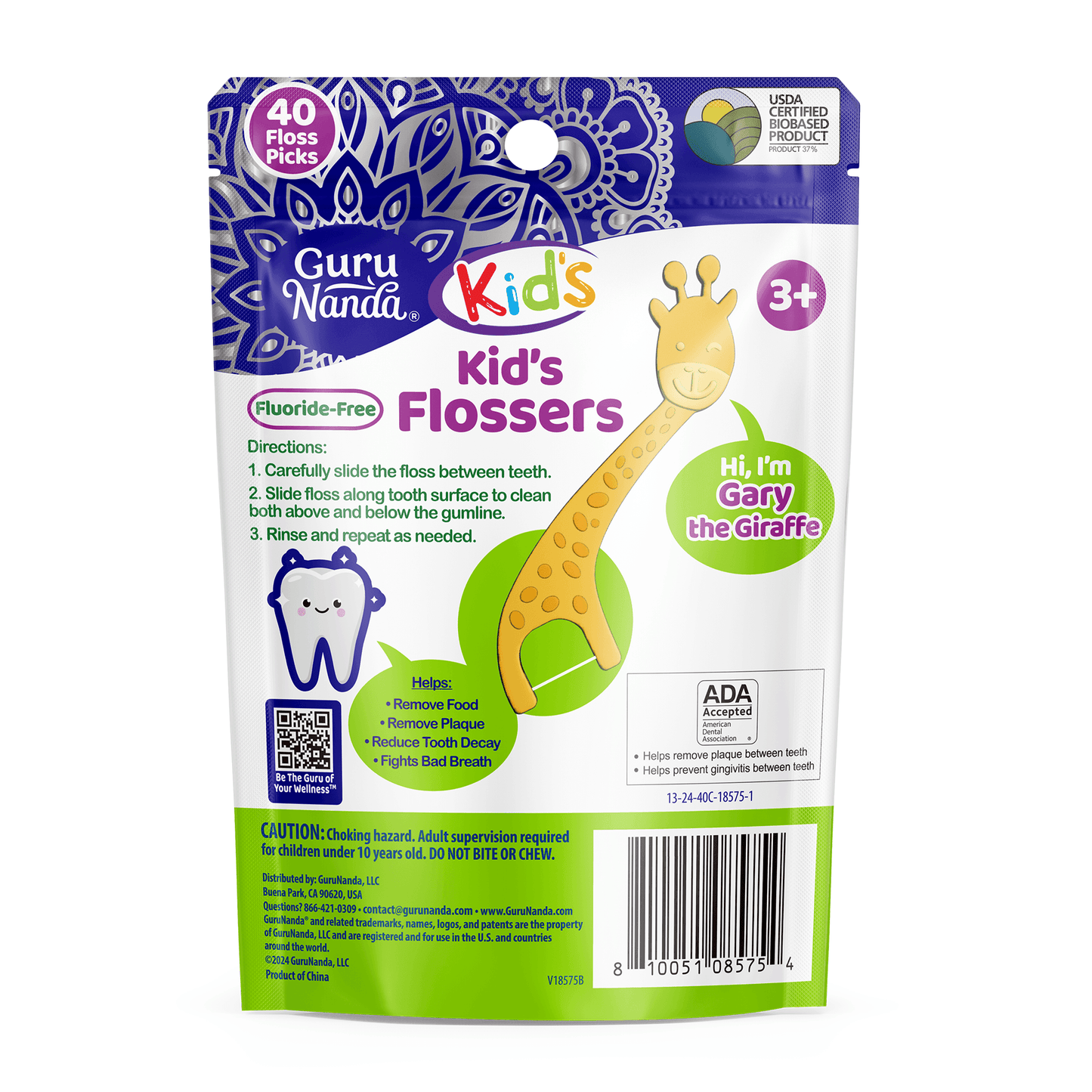 Kids' Giraffe Shaped Flossers, Fluoride -Free - 40 Pack