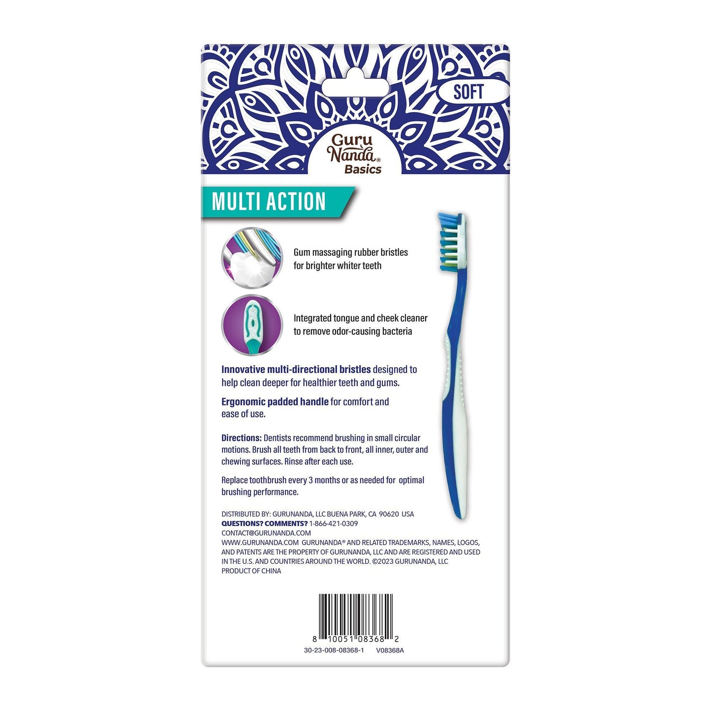 Multi-Action Toothbrush with Tongue Cleaner - Pack of 8