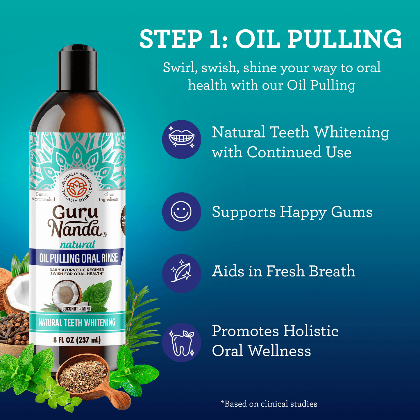 Guru's 7-Step Regimen 1.0 - Oil Pulling, Mouthwash, Butter on Gums for Health Teeth & Gums