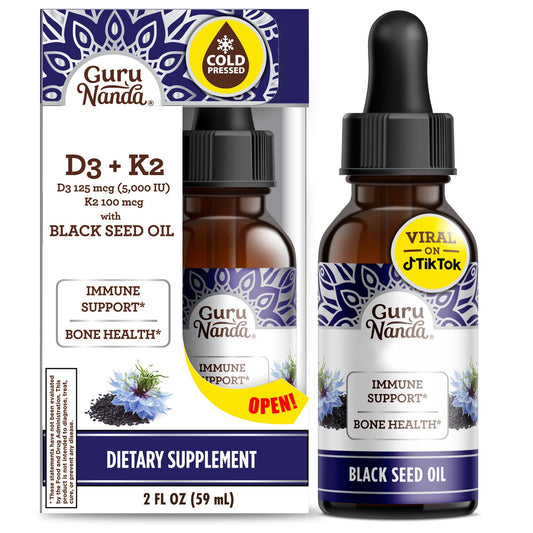 Natural Cold Pressed Black Seed Oil With Vitamin D3, K2 & E