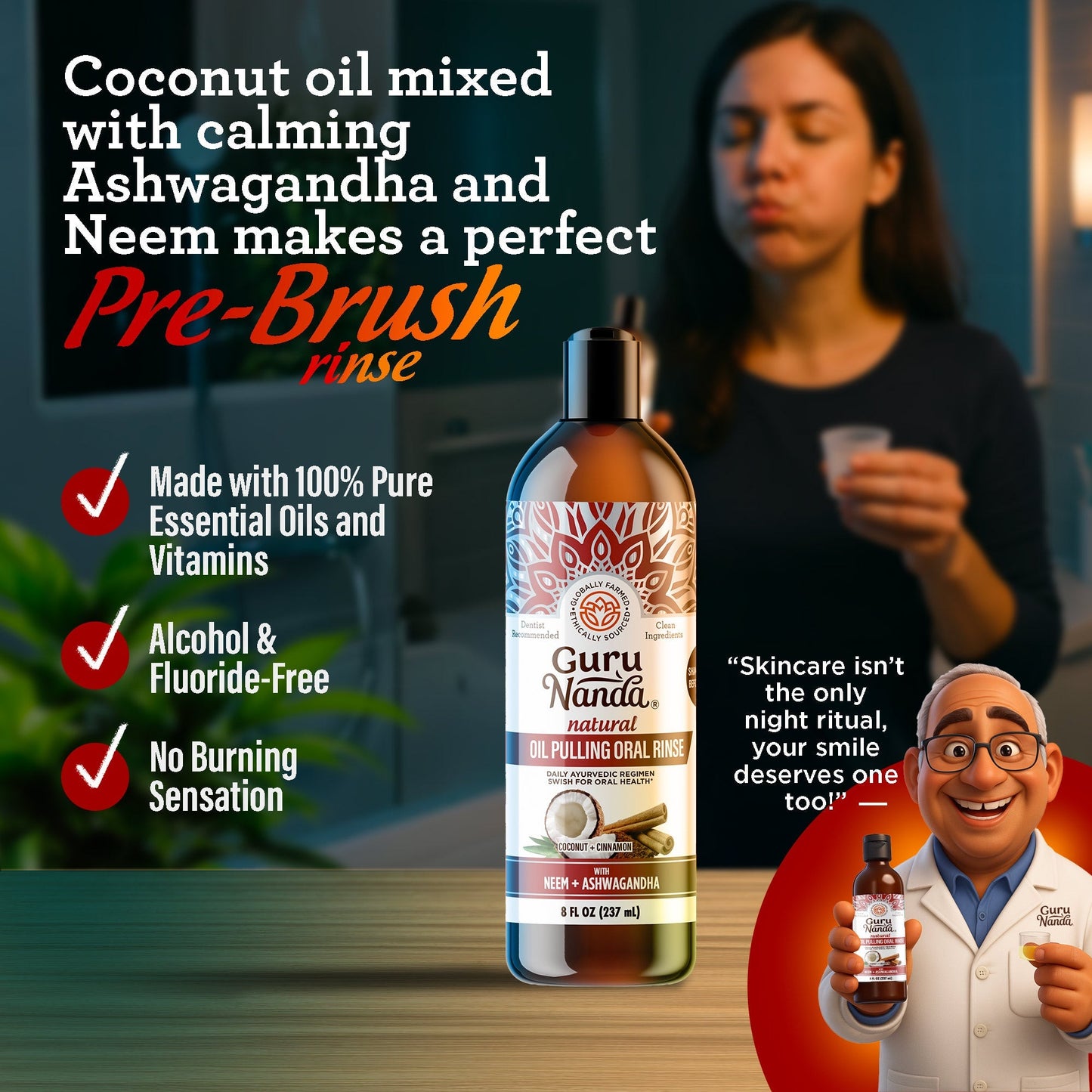 Cinnamon + Coconut Pulling Oil With Neem & Ashwagandha, 8 Fl Oz - 1 Pk