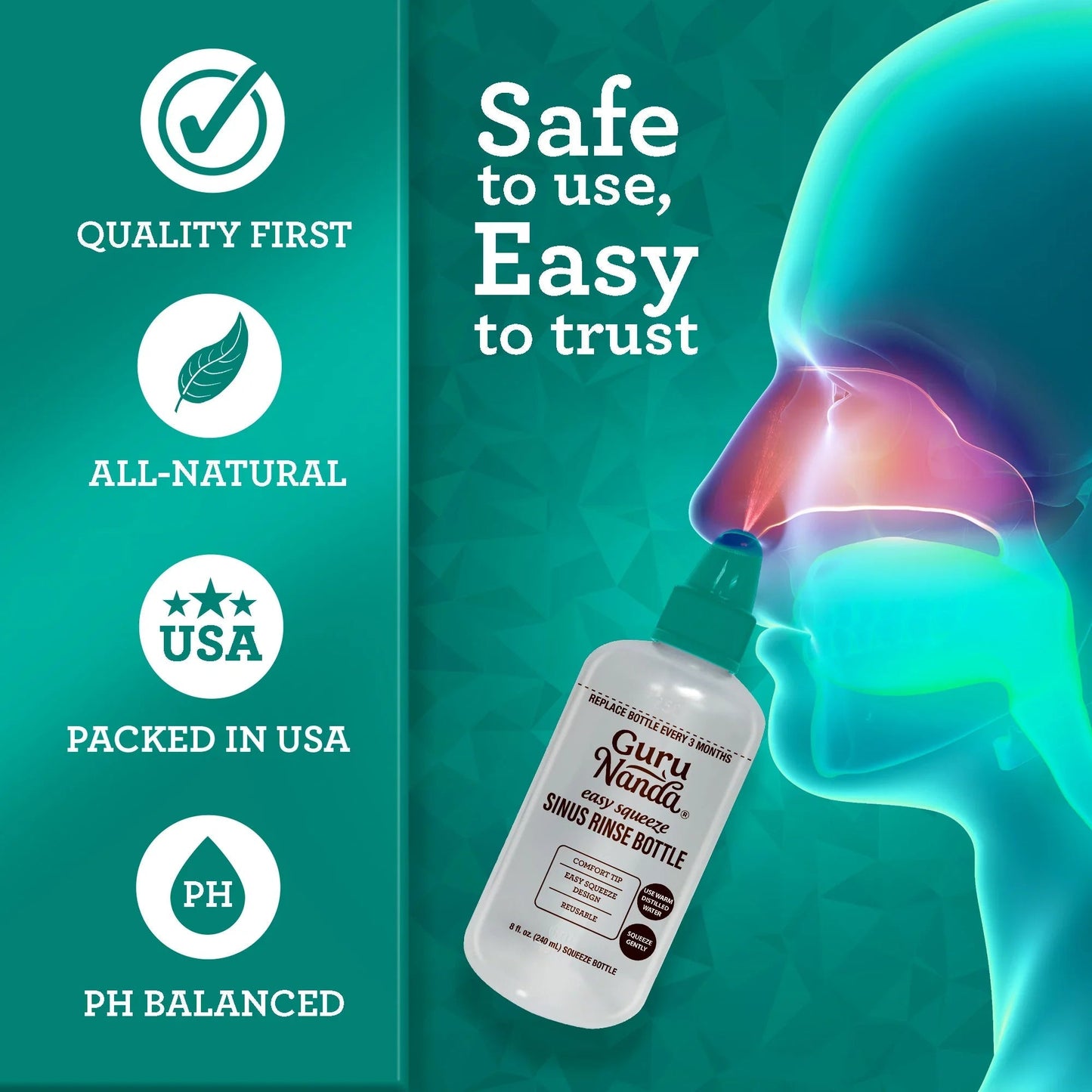 Sinus Rinse Bottle + Saline Premixed Packets 120ct