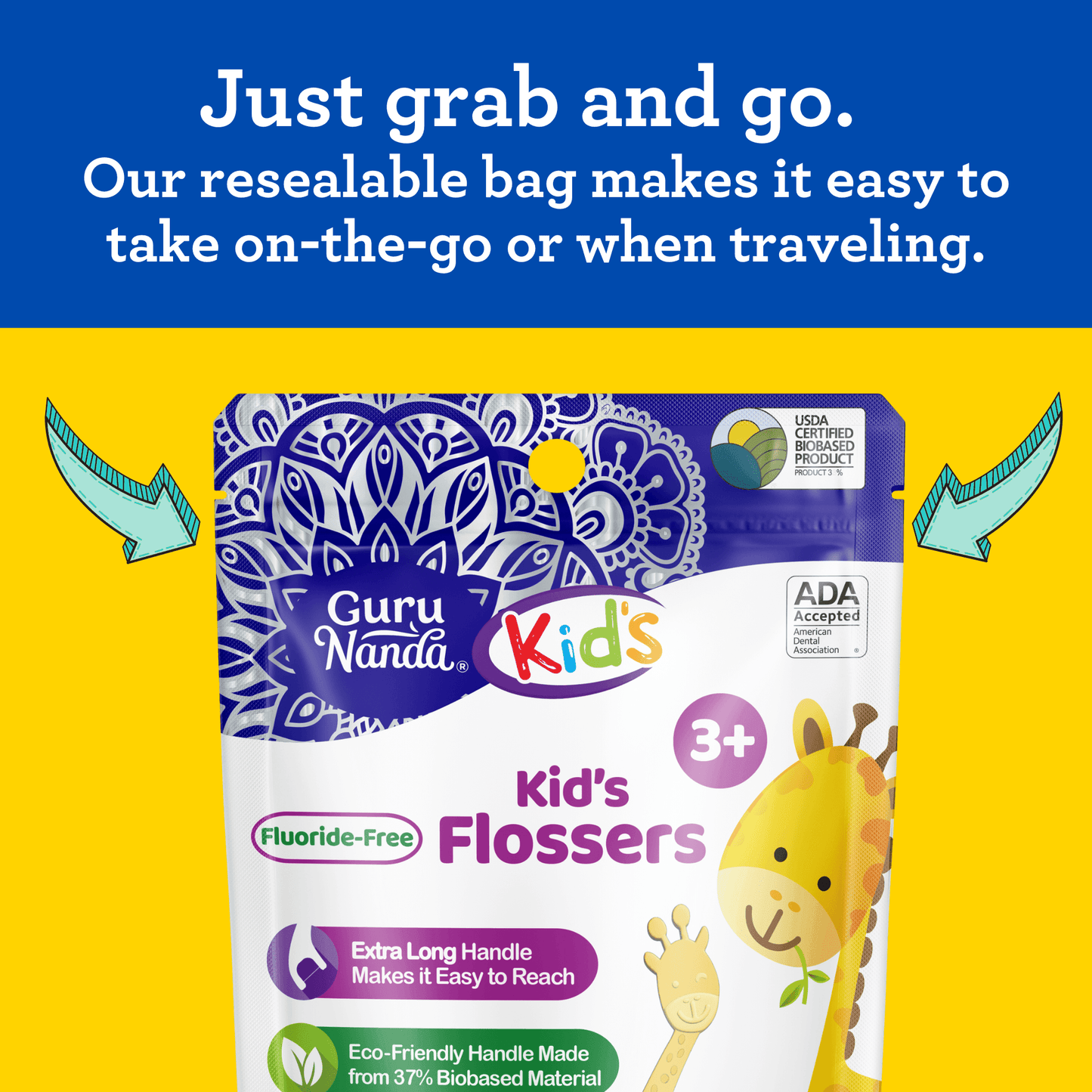 Kids' Giraffe Shaped Flossers, Fluoride -Free ¨C 40 Pack