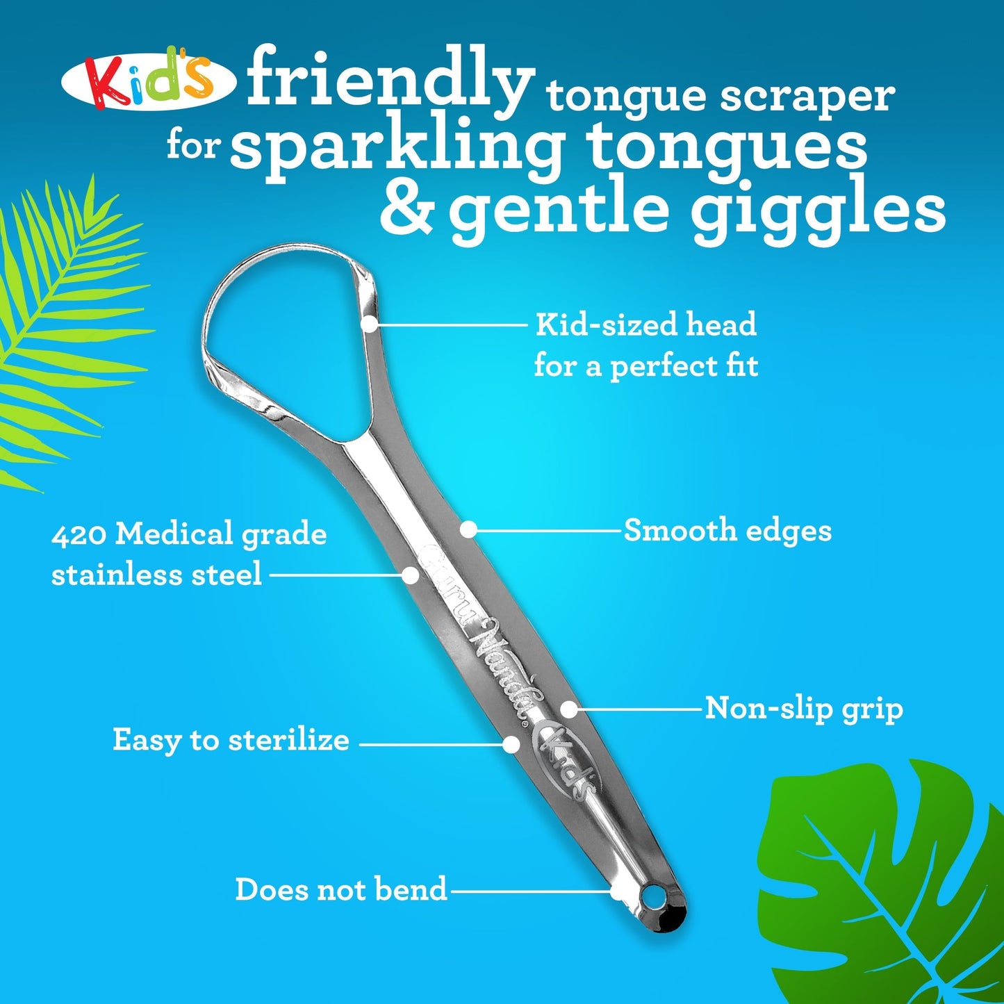 Kids Tongue Scraper (2-Pack) with Travel Case (color may vary)