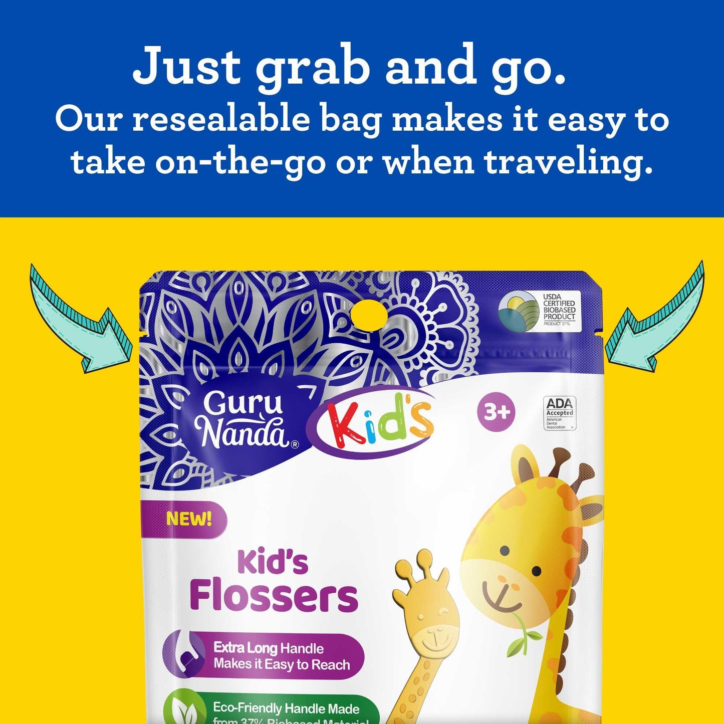Kids' Giraffe Shaped Flossers, Fluoride -Free ¨C 90 Pack